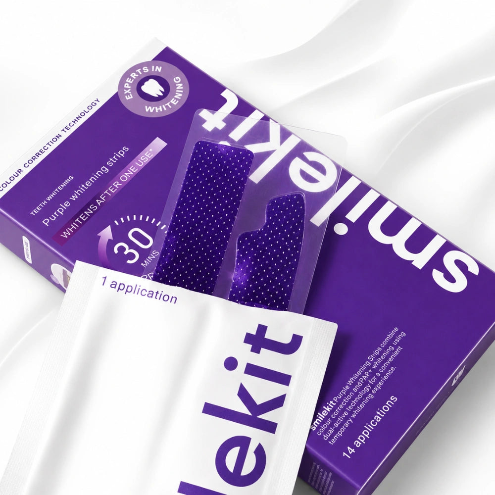 Purple Teeth Whitening Strips Kit | Enamel Safe Whitening Strips for Sensitive Teeth | Removes Yellow Stains & Whitens Teeth Fast | 7 Strip in pack 1