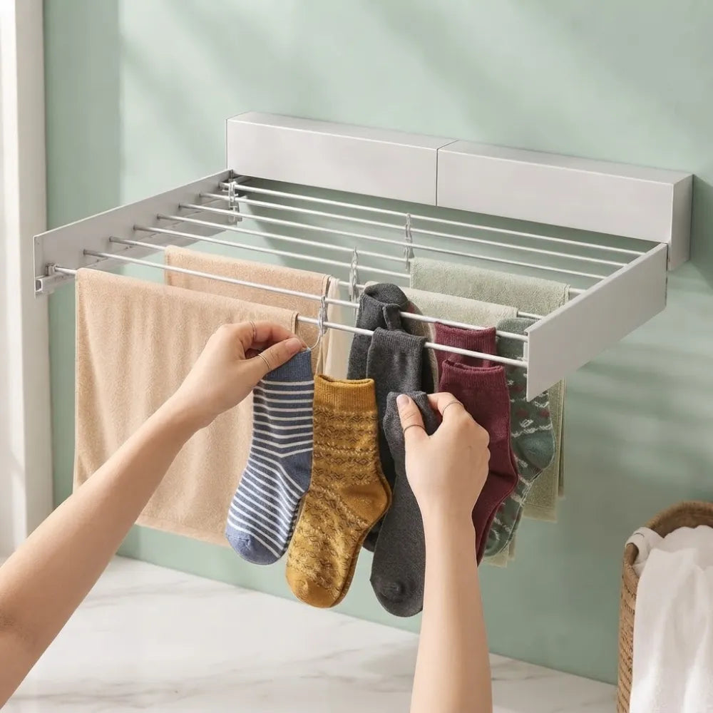 40 in. Indoor/Outdoor Retractable Industrial Gray Wall Mount Drying Rack