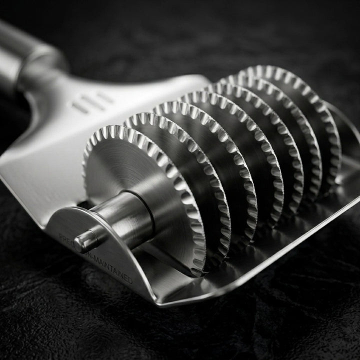 Stainless Steel Multi-Blade Noodle Cutter Roller | Manual Pasta, Dough & Pastry Cutting Tool with Ergonomic Handle
