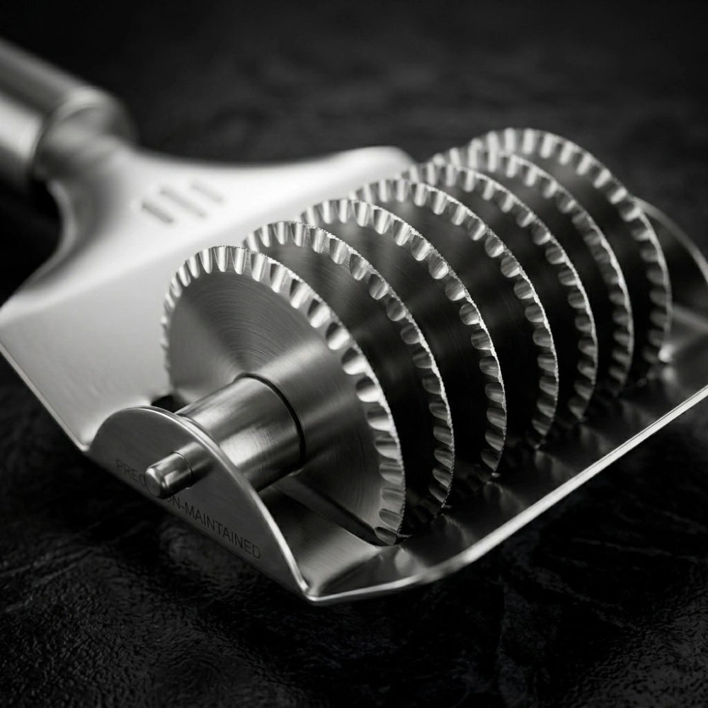 Stainless Steel Multi-Blade Noodle Cutter Roller | Manual Pasta, Dough & Pastry Cutting Tool with Ergonomic Handle