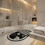 Black & White Anti-Slip Bathroom Mat | Modern Oval Bath Rug | Soft Absorbent Quick Dry Floor Carpet
