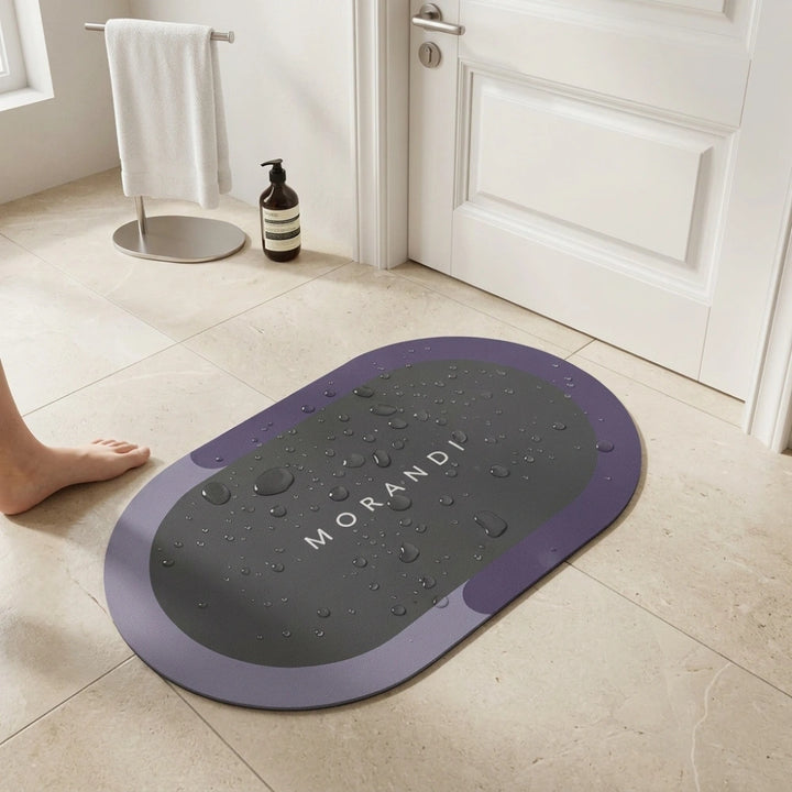 Modern Oval Anti-Slip Bathroom Floor Mat | Soft Absorbent Waterproof Door Rug for Bathroom, Bedroom & Entryway | Minimal Blue Home Decor Mat