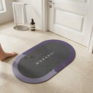 Modern Oval Anti-Slip Bathroom Floor Mat | Soft Absorbent Waterproof Door Rug for Bathroom, Bedroom & Entryway | Minimal Blue Home Decor Mat