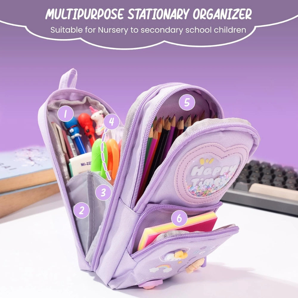 Cute 6 -Compartment Pencil Pouch for School – Large Capacity Zipper Stationery Organizer