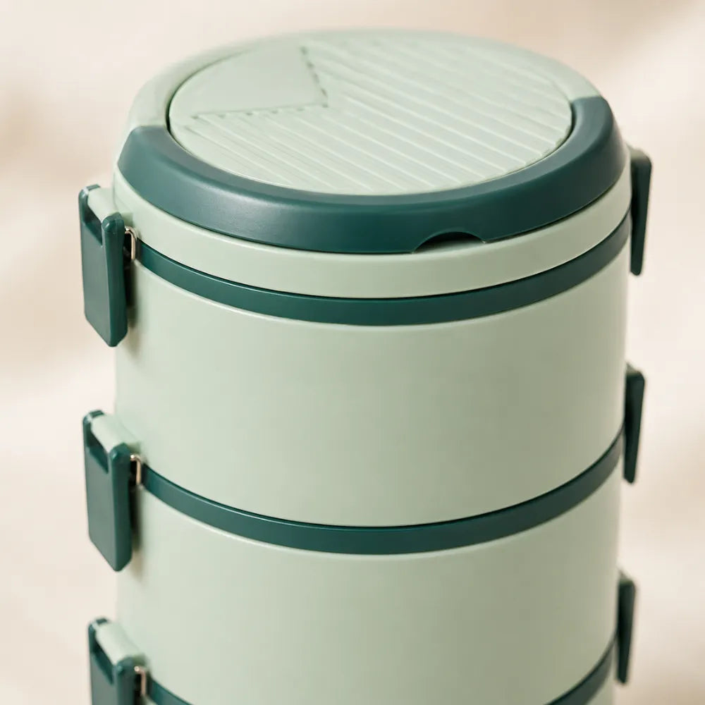 3-Layer Round Lunch Box | Leakproof Plastic Tiffin Box for Kids & Adults | Food Storage Container for School, Office & Travel
