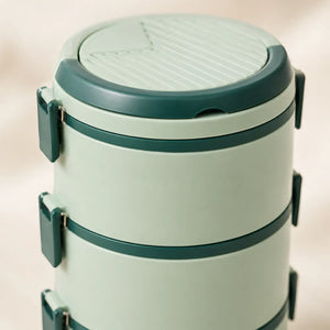3-Layer Round Lunch Box | Leakproof Plastic Tiffin Box for Kids & Adults | Food Storage Container for School, Office & Travel