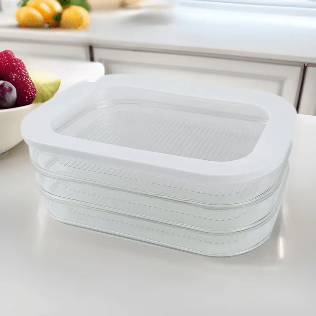 Multi-Purpose 3-Layer Transparent Refrigerator Sealed Storage Box with Lid | Stackable Fridge Organizer