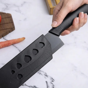 3-Piece Black Kitchen Knife Set | Santoku, Cleaver & Paring Knives with Blade Guards | Non-Stick Stainless Steel Kitchen Knife Set