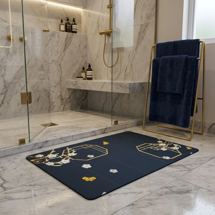 Elegant Floral Japanese Style Bathroom Mat | Soft Anti-Slip Quick Dry Absorbent Floor Rug for Bathroom & Bedroom