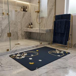 Elegant Floral Japanese Style Bathroom Mat | Soft Anti-Slip Quick Dry Absorbent Floor Rug for Bathroom & Bedroom