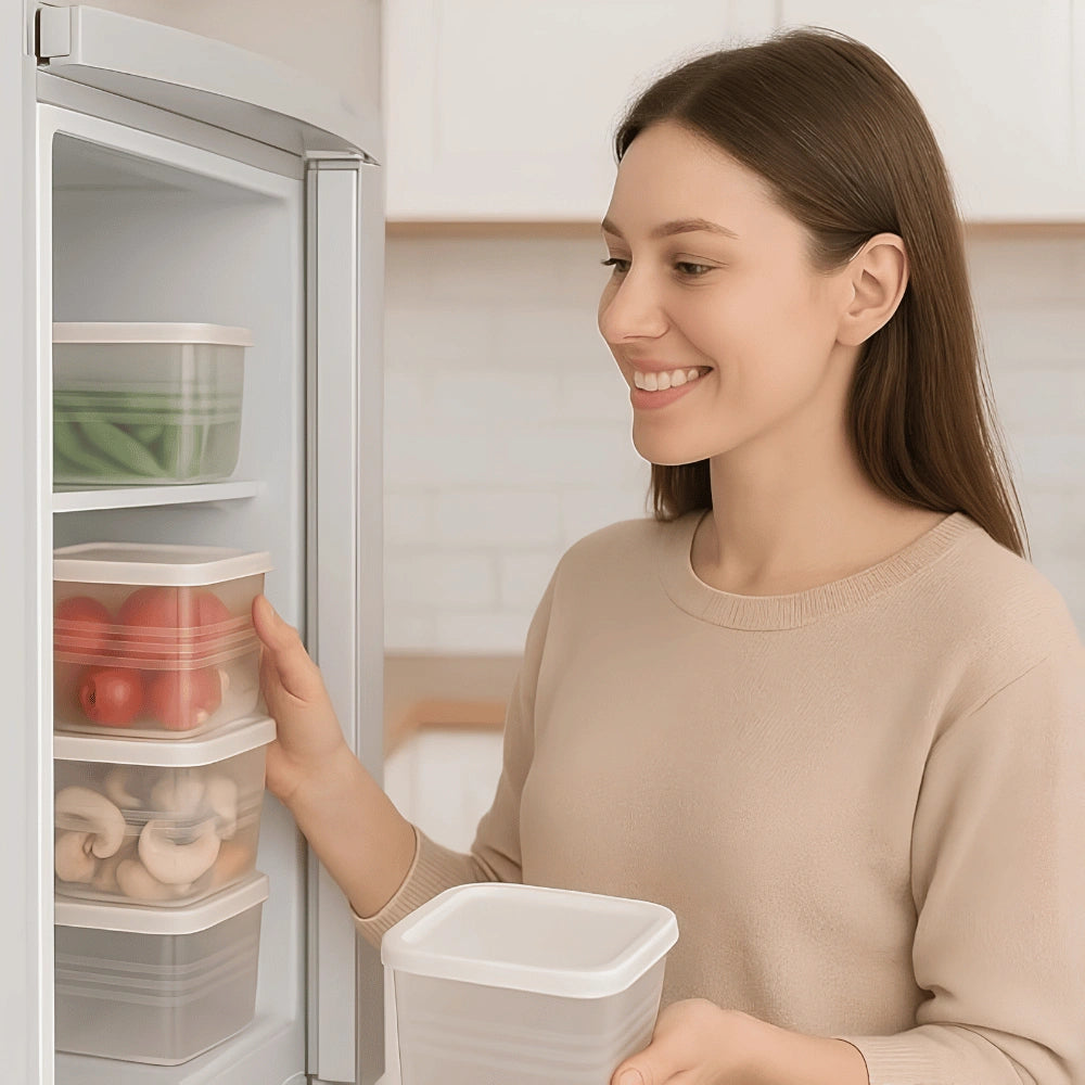 Pack of 6 Fridge Storage Containers | Stackable Airtight Food Organizer Boxes