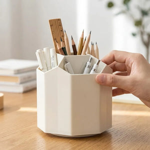 360° Rotating Desk Organizer | 5-Compartment Pen & Pencil Holder | Plastic Stationery Storage for Office, Study & Home