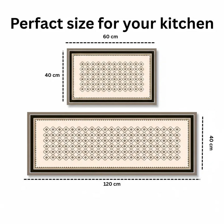 2-Piece Black & White Geometric Kitchen Mat Set | Non-Slip Anti-Fatigue Washable Runner Rugs with Elegant Tile Pattern for Kitchen & Hallway