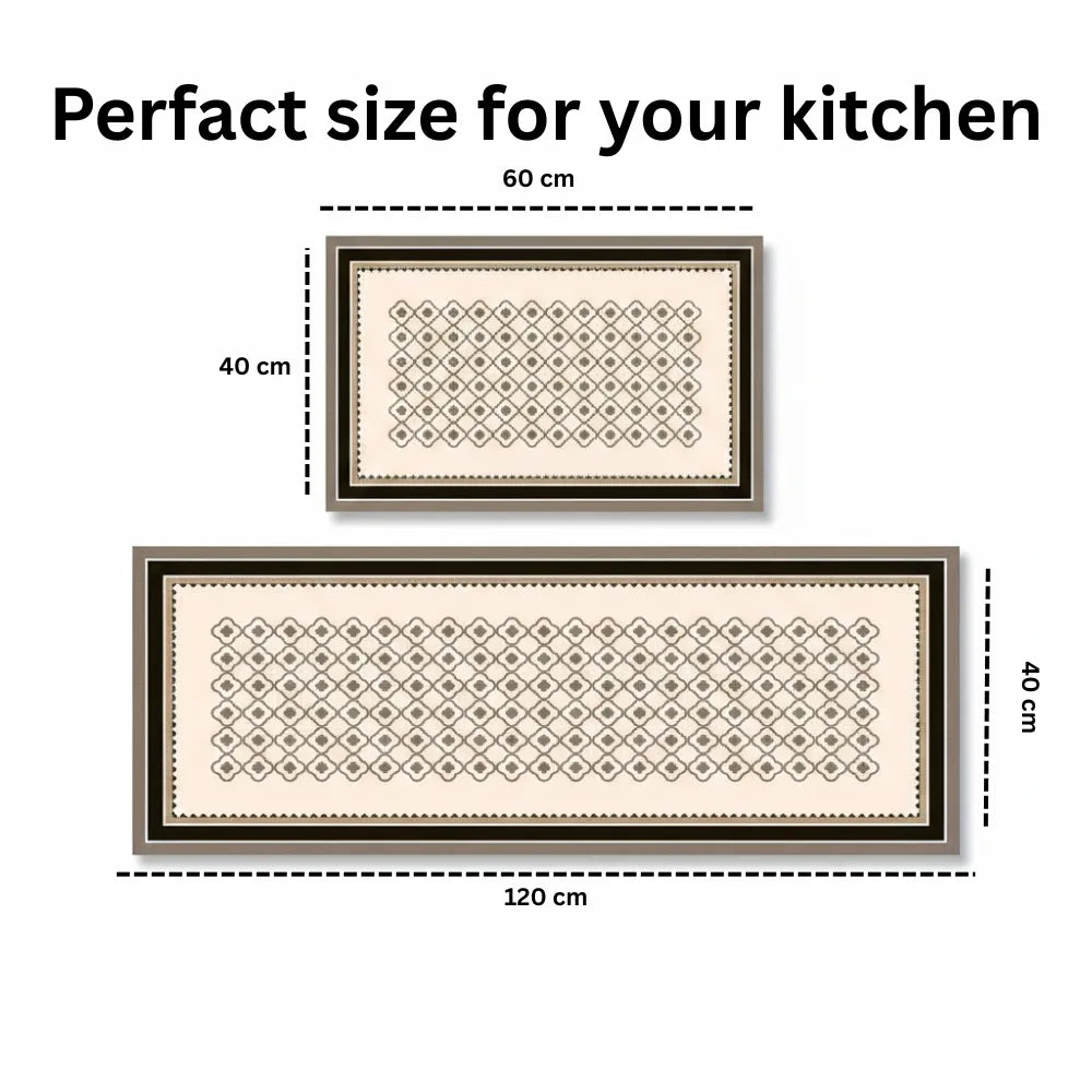 2-Piece Black & White Geometric Kitchen Mat Set | Non-Slip Anti-Fatigue Washable Runner Rugs with Elegant Tile Pattern for Kitchen & Hallway