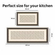 2-Piece Black & White Geometric Kitchen Mat Set | Non-Slip Anti-Fatigue Washable Runner Rugs with Elegant Tile Pattern for Kitchen & Hallway
