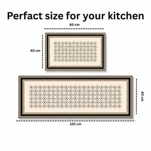 2-Piece Black & White Geometric Kitchen Mat Set | Non-Slip Anti-Fatigue Washable Runner Rugs with Elegant Tile Pattern for Kitchen & Hallway