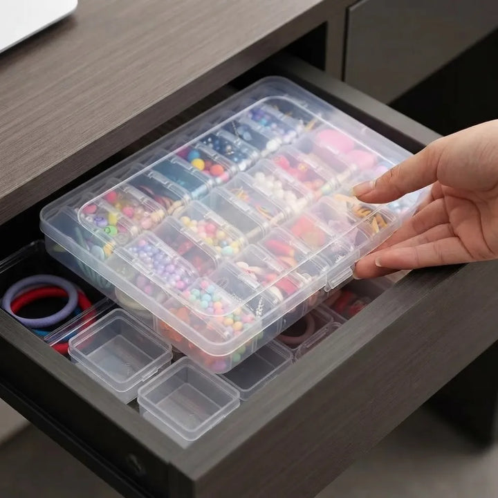 Housious Large Clear Plastic Organizer Boxes – 30-Pack Folding Mini Bead Storage Cases