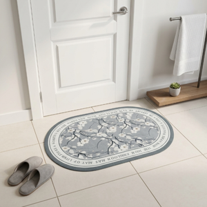 Floral Oval Bathroom Floor Mat Set | Soft Non-Slip Absorbent Bath Rug Modern Decorative Washable Door & Bathroom Mat