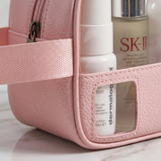 Transparent Makeup & Toiletry Organizer Bag Set | Waterproof Travel Cosmetic Storage Pouches with Handle (Pink)