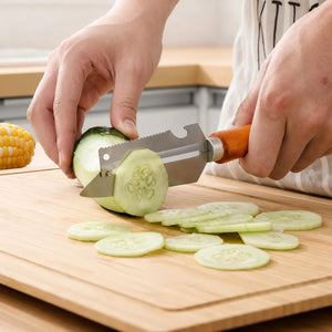 4-in-1 Stainless Steel Vegetable Peeler with Wooden Handle | Fruit & Vegetable Peeler, Julienne Cutter, Fish Scaler & Bottle Opener