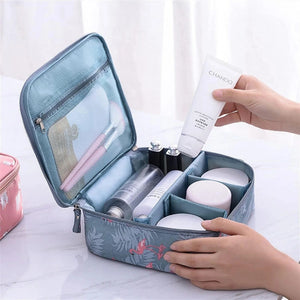 Flamingo Travel Makeup Organizer Bag | Waterproof Cosmetic & Toiletry Storage Pouch with Divider for Women & Girls