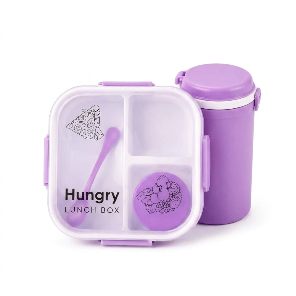 Lunch Box Set with Water Bottle & Spoon | 3 Compartment Leak-Resistant Lunch Box for Kids & Adults | BPA-Free Portable Tiffin Box