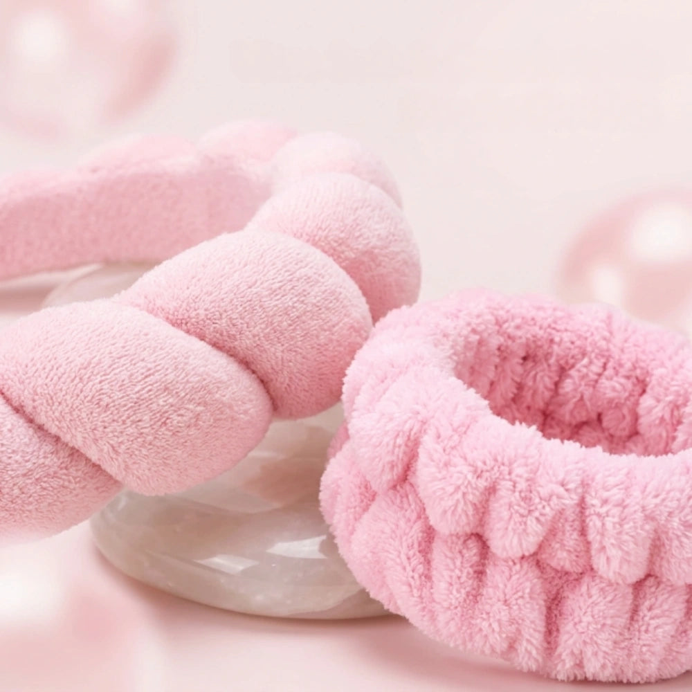 Spa Headband & Wristband Set for Face Washing | Soft Cloud Makeup Headband with Absorbent Wrist Wash Bands for Skincare, Spa, Makeup & Beauty Routine