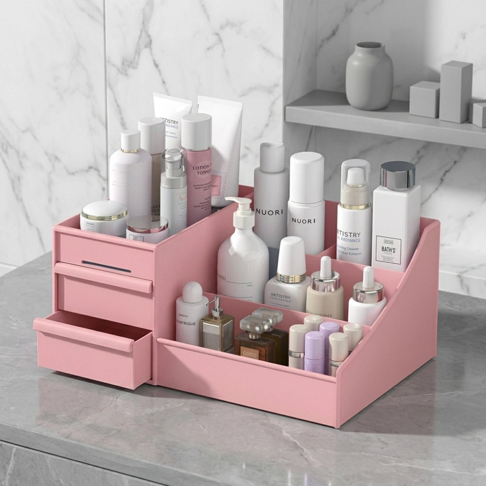 Multifunction Plastic Desktop Organizer with Drawers | Makeup, Skincare, Lipstick & Office Stationery Storage Holder