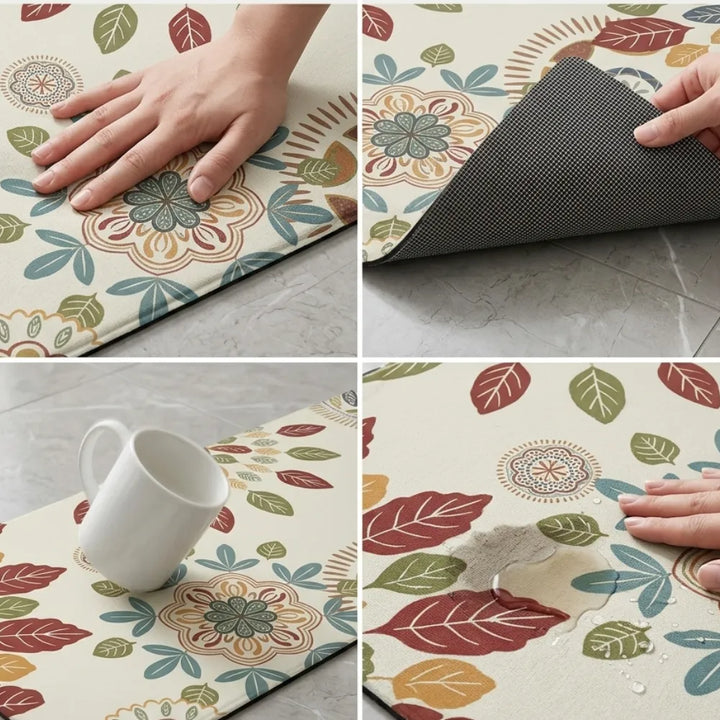 2-Piece Boho Floral Leaf Kitchen Mat Set | Non-Slip Cushioned Anti-Fatigue Runner Rugs for Kitchen, Bedroom & Home