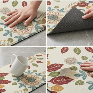 2-Piece Boho Floral Leaf Kitchen Mat Set | Non-Slip Cushioned Anti-Fatigue Runner Rugs for Kitchen, Bedroom & Home