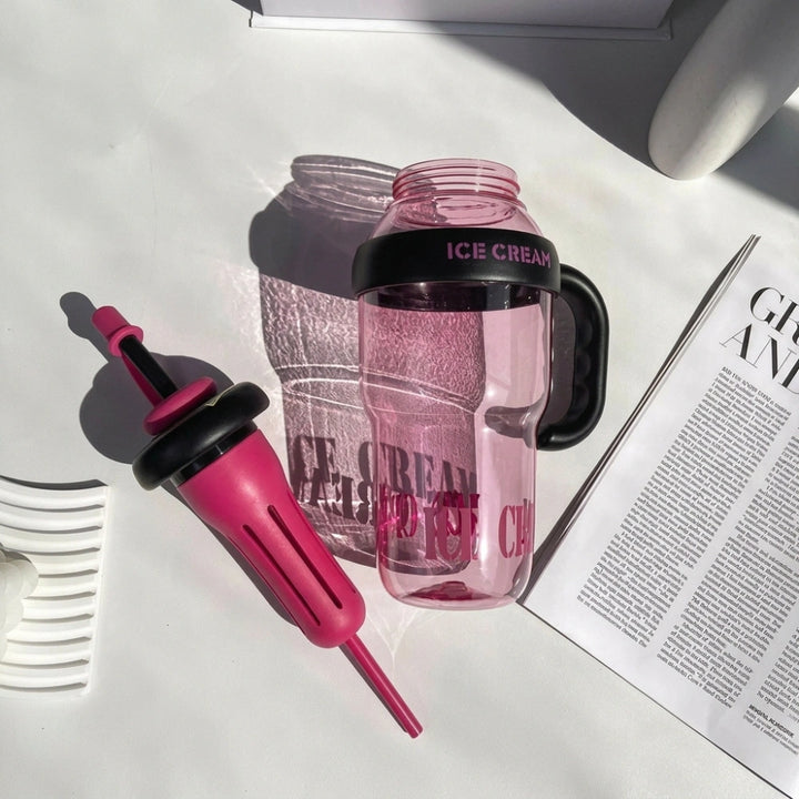 1300ml Ice Cream Theme Tumbler with Straw & Fruit Infuser | Leakproof Sports Water Bottle with Handle, Large Capacity Detox Sipper Cup for Gym, Travel & Daily Hydration