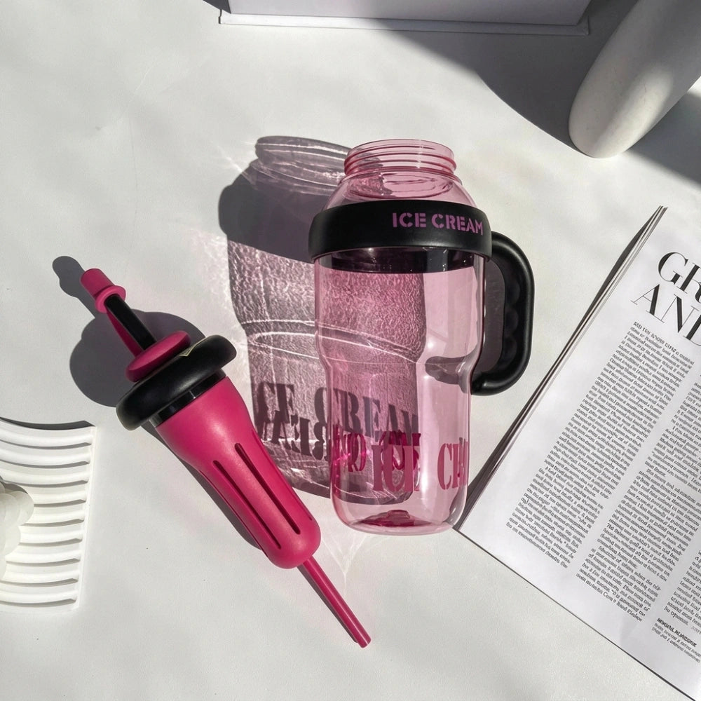 1300ml Ice Cream Theme Tumbler with Straw & Fruit Infuser | Leakproof Sports Water Bottle with Handle, Large Capacity Detox Sipper Cup for Gym, Travel & Daily Hydration