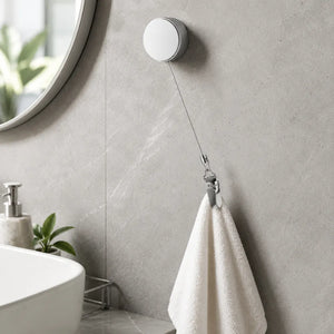 Stainless Steel Retractable Towel Holder Clips | No-Drill Self-Adhesive Wall Mounted Kitchen & Bathroom Towel Hanger Hooks