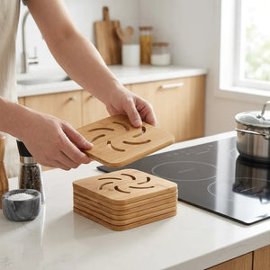 Wooden Bamboo Pot Mat | Spiral Design Heat-Resistant Trivet & Table Coaster | Eco-Friendly Hot Pot Stand for Kitchen & Dining