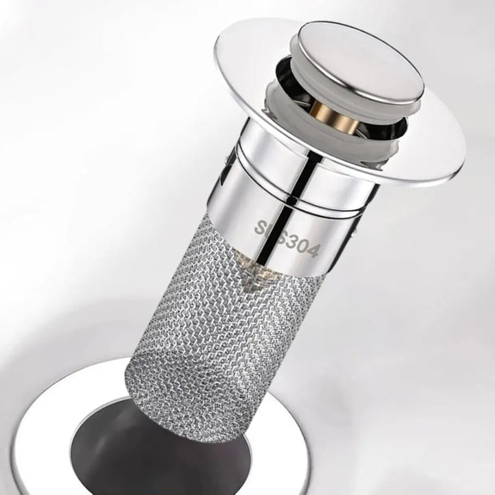 Stainless Steel Push Button Sink Strainer & Drain Stopper | Rustproof Wash Basin Filter for Kitchen, Bathroom & Utility Sinks