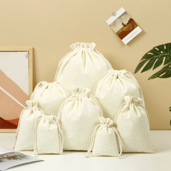6 PCS Cotton Muslin Storage Bags – Reusable Drawstring Fruit & Vegetable Bags