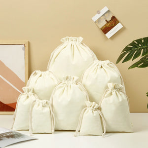 6 PCS Cotton Muslin Storage Bags – Reusable Drawstring Fruit & Vegetable Bags