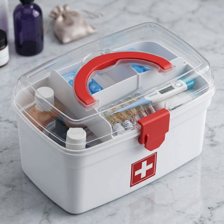 Portable Medical First Aid Box with Handle | Multipurpose Medicine Storage Organizer Container with Secure Lock Lid