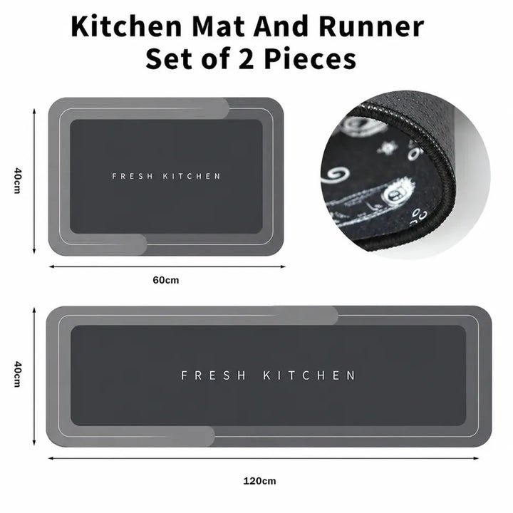 2-Piece Memory Foam Kitchen Mat Set – Waterproof Non-Slip Anti-Fatigue Cushioned Runner Rugs for Kitchen, Sink & Bathroom