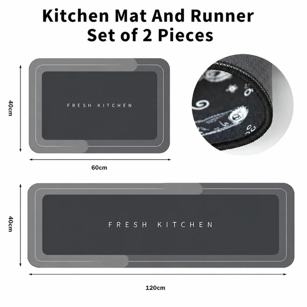 2-Piece Memory Foam Kitchen Mat Set – Waterproof Non-Slip Anti-Fatigue Cushioned Runner Rugs for Kitchen, Sink & Bathroom
