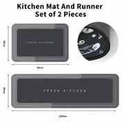 2-Piece Memory Foam Kitchen Mat Set – Waterproof Non-Slip Anti-Fatigue Cushioned Runner Rugs for Kitchen, Sink & Bathroom