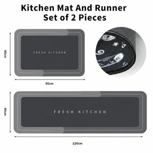 2-Piece Memory Foam Kitchen Mat Set – Waterproof Non-Slip Anti-Fatigue Cushioned Runner Rugs for Kitchen, Sink & Bathroom