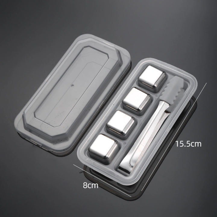 4PCS Reusable Stainless Steel Whiskey Stones | Metal Ice Cubes for Whiskey, Cocktails & Beverages | Drink Chilling Cubes Set