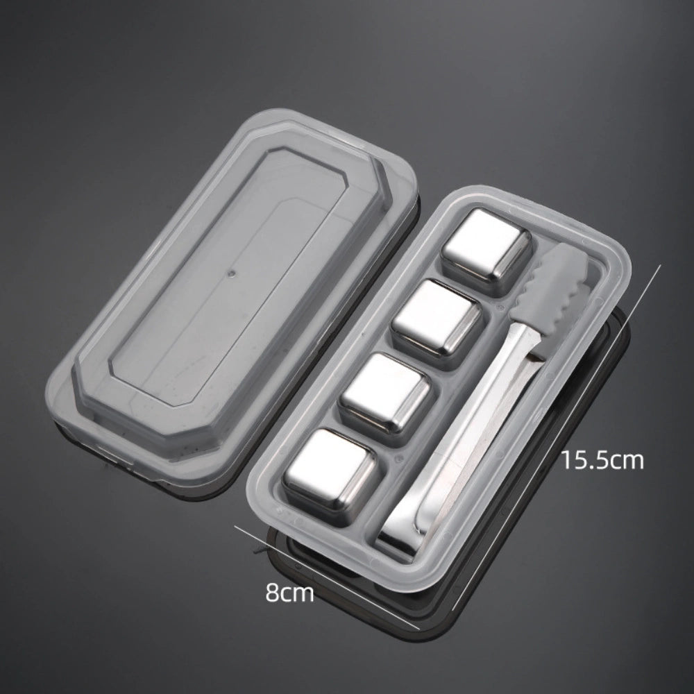 4PCS Reusable Stainless Steel Whiskey Stones | Metal Ice Cubes for Whiskey, Cocktails & Beverages | Drink Chilling Cubes Set