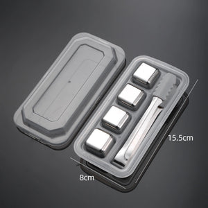 4PCS Reusable Stainless Steel Whiskey Stones | Metal Ice Cubes for Whiskey, Cocktails & Beverages | Drink Chilling Cubes Set
