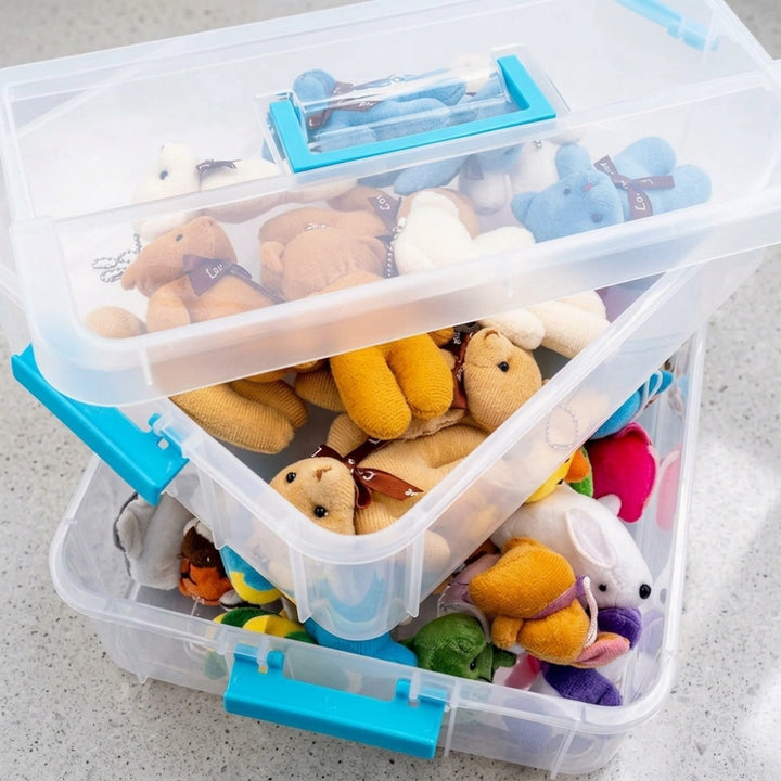 2 Layer Clear Plastic Storage Box with Lid & Handle | Portable Stackable Organizer for Stationery, Crafts, Sewing & Art Supplies