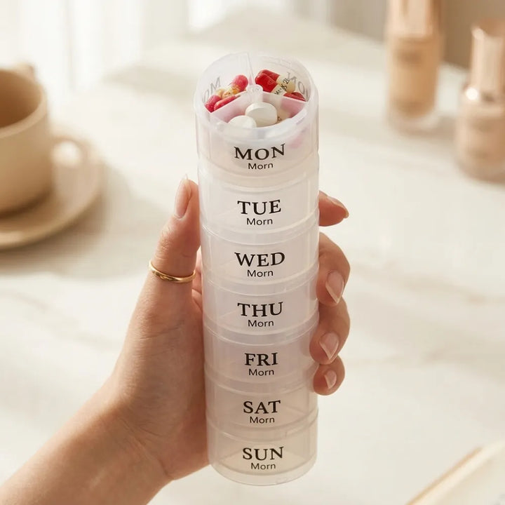 7-Day Weekly Pill Organizer Box | 3 & 4 Compartments Per Day | Portable Medicine Tablet Storage Case with Removable Boxes
