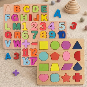 Wooden ABCD & Numbers Puzzle Board for Kids | 3D Alphabet & Counting Learning Toy | Preschool Educational Puzzle for Toddlers 3–5 Years