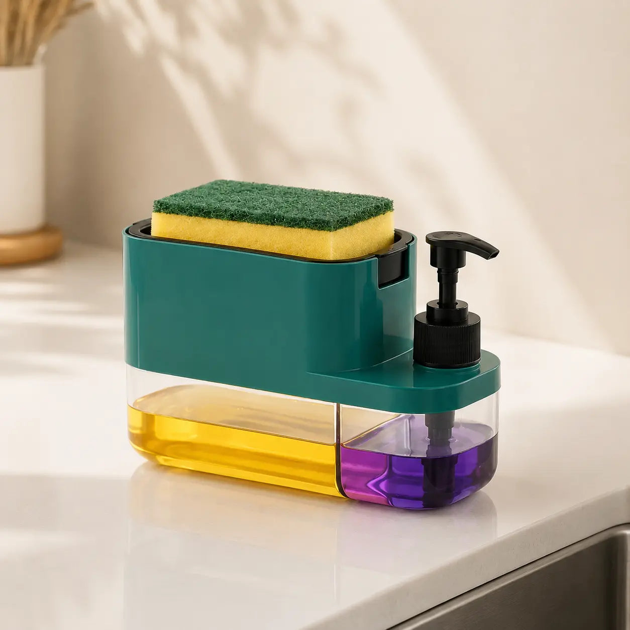 3 in 1 Liquid Soap Dispenser with Sponge Holder | Pump Soap Dispenser for Kitchen & Bathroom