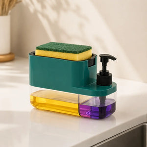 3 in 1 Liquid Soap Dispenser with Sponge Holder | Pump Soap Dispenser for Kitchen & Bathroom